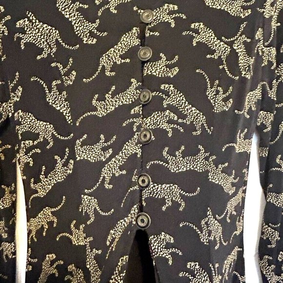 CACHE Black Animal Print Long 7-Buttons Down Long Sleeve Duster/Dress ~ Sz. 8 - Picture 9 of 11